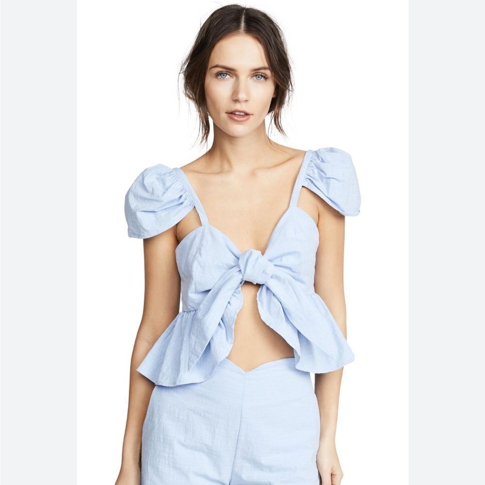 Moon River Blue Cropped Tie Front Top Size XS